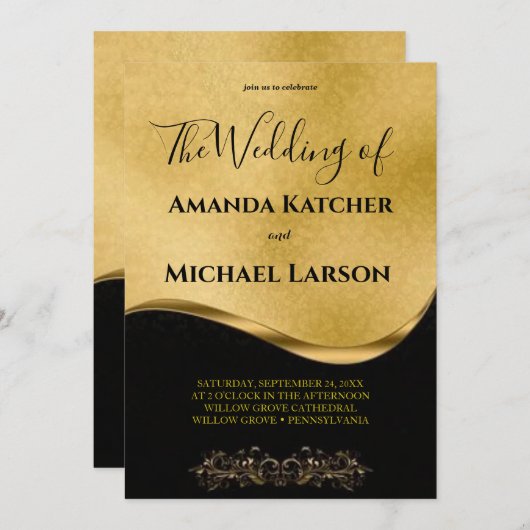 Phantastisch prächtiges Gold und Schwarz Einladung (Vorne/Hinten)