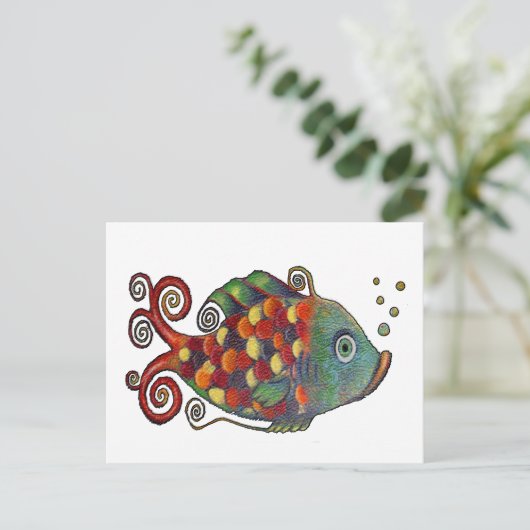 Phantastisch Rainbow Whimsical Fish Künstlerisch H Postkarte (Stehend Vorderseite)