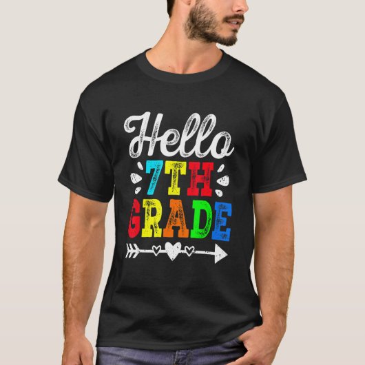 Phantastisch Retro Hello 7th Grade Lehrer Student T-Shirt (Vorderseite)