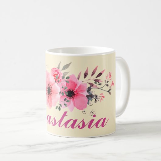 Phantastisch rosa Blume mit Ihrem Namen Kaffeetasse (VorderseiteRechts)