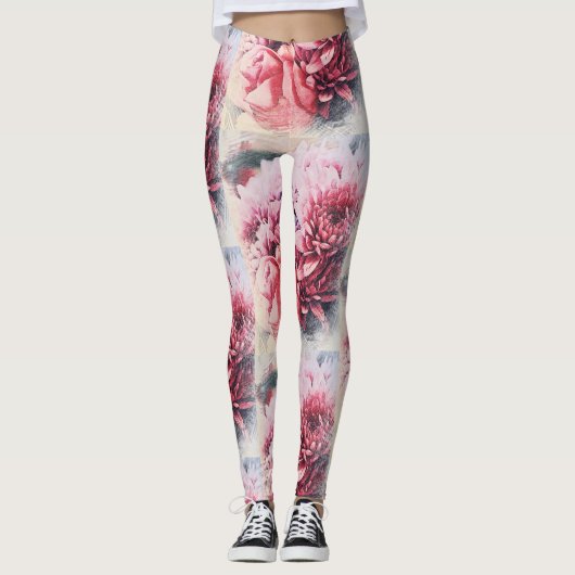 Phantastisch Rosa Rose Chrysanthemum Blume Legging Leggings (Vorderseite)