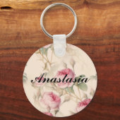 Phantastisch Rosa Rosen mit Ihrem Namen Schlüsselanhänger (Vorderseite)