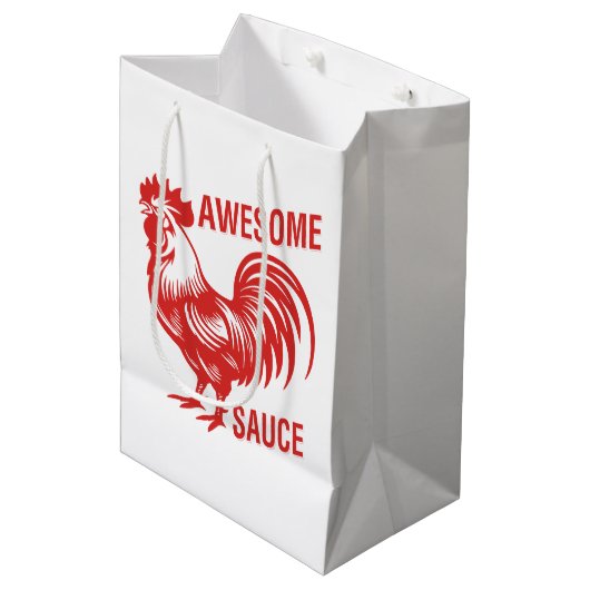 Phantastisch Sauce Rooster Funny Mittlere Geschenktüte (Vorderseite Schrägansicht)