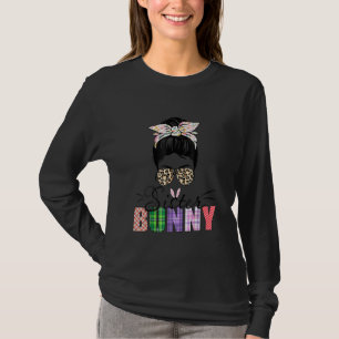 Phantastisch Sister Bunny Messy Bun Leopard Happy  T-Shirt