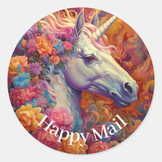 Phantastisch Unicorn Happy Mail Runder Aufkleber (Vorderseite)