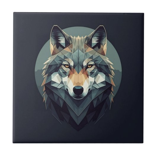 Phantastisch Wolf Geometric Dark Blue Senard Künst Fliese (Vorderseite)