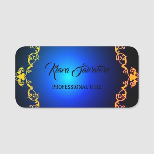 Phantastisch wunderschönes Blau und Gold Namensschild (Vorderseite)