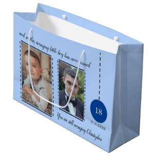 Phantastische 18. Geburtstagsname Datum blaue Foto Große Geschenktüte