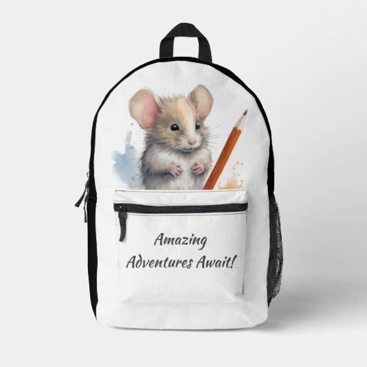 Phantastische Abenteuer warten! Maus mit Bleistift Bedruckter Rucksack (Vorderseite)