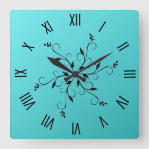 Phantastische Aqua Black Zahlen und Akzente Quadratische Wanduhr