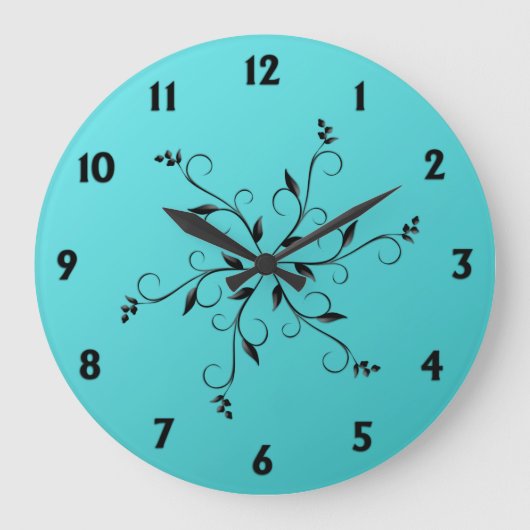 Phantastische Aqua Blue Zahlen und Akzente Große Wanduhr (Vorderseite)