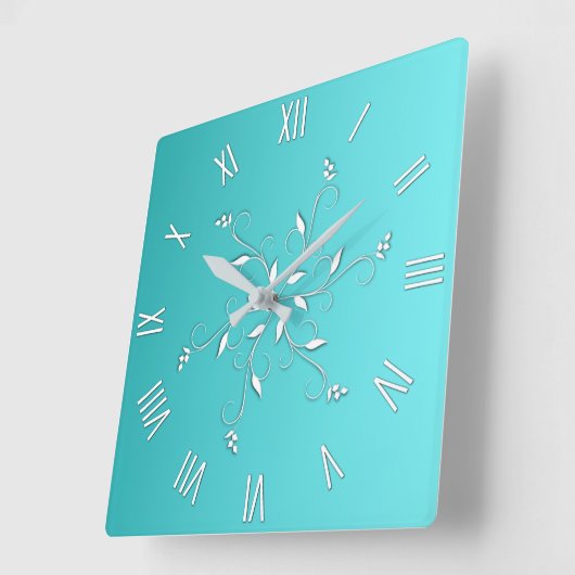 Phantastische Aqua-Weißzahlen Akzent Quadratische Wanduhr (Winkel)