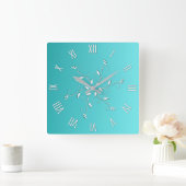 Phantastische Aqua-Weißzahlen Akzent Quadratische Wanduhr (Zuhause)