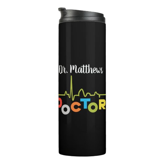 Phantastische Ärzteschriften auf Schwarz Thermosbecher (Nach rechts gedreht)