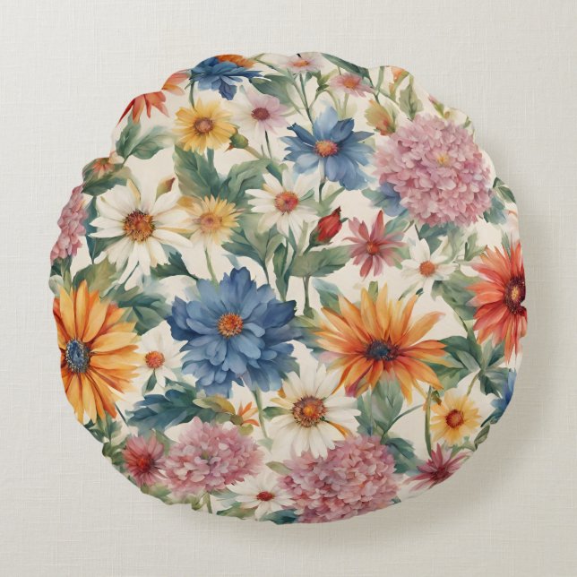 Phantastische Ausschreibung Sommergarten Blume Rundes Kissen (Vorderseite)