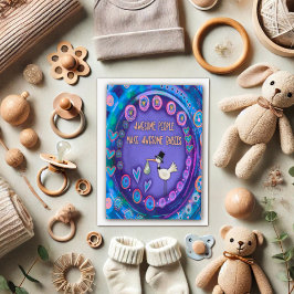 Phantastische Babys Niedlich Funny Lila Storch Karte