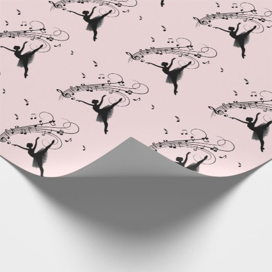 Phantastische Ballerina Tanz mit Musik Rosa Geschenkpapier (Ecke)