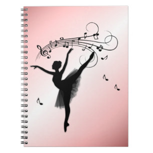 Phantastische Ballerina Tanz mit Musik Rosa Notizblock