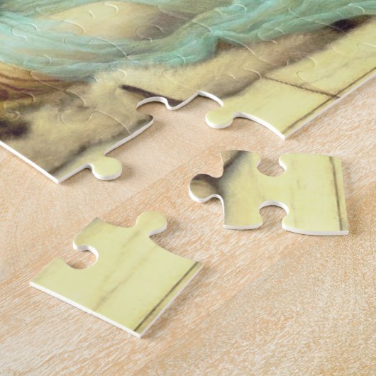 Phantastische Blaue Frau mit grünem Vogel Puzzle (Seite)