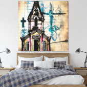 Phantastische Bleistifskizze , Kirche, Jesus auf K Leinwanddruck (Insitu (Schlafzimmer))