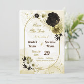 Phantastische, braune Blume aus Elfenbein Save The Date (Stehend Vorderseite)