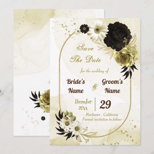 Phantastische, braune Blume aus Elfenbein Save The Date (Vorne/Hinten)