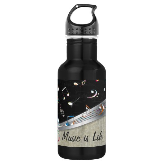 Phantastische coole "Music is Life" farbenfrohe Mu Edelstahlflasche (Vorderseite)