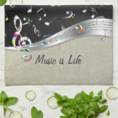 Phantastische coole "Music is Life" farbenfrohe Mu Geschirrtuch (Gefaltet)