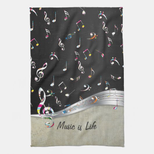 Phantastische coole "Music is Life" farbenfrohe Mu Geschirrtuch (Vertikal)