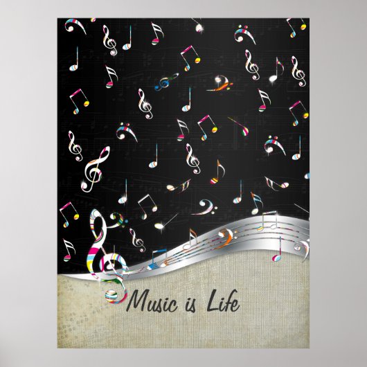 Phantastische coole "Music is Life" farbenfrohe Mu Poster (Vorne)