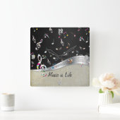Phantastische coole "Music is Life" farbenfrohe Mu Quadratische Wanduhr (Zuhause)