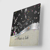 Phantastische coole "Music is Life" farbenfrohe Mu Quadratische Wanduhr (Winkel)