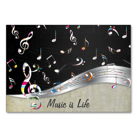 Phantastische coole "Music is Life" farbenfrohe Mu Tischnummer (Vorderseite)