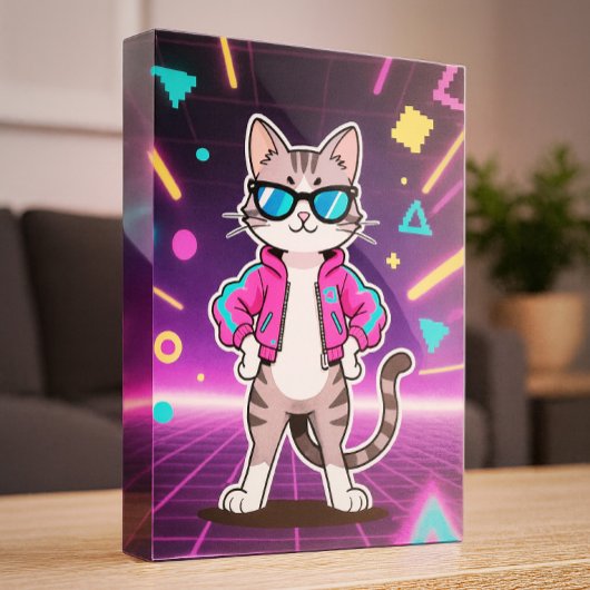 Phantastische Coole Retro-Gamer-Katze Fotoblock