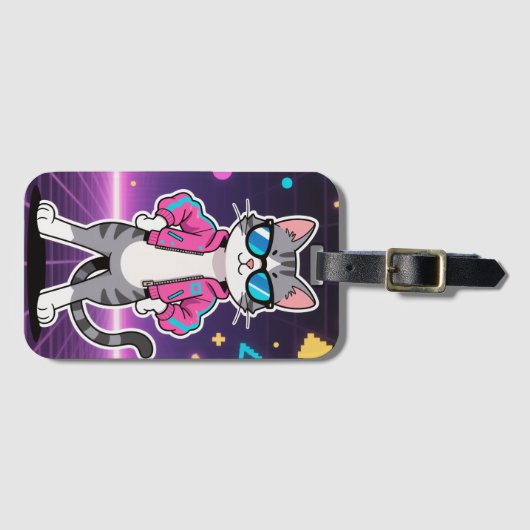 Phantastische Coole Retro-Gamer-Katze Gepäckanhänger (Vorderseite (Horizontal))