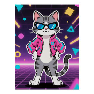 Phantastische Coole Retro-Gamer-Katze Poster