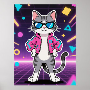 Phantastische Coole Retro-Gamer-Katze Poster