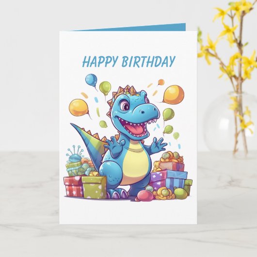 Phantastische Dinosaurier-Party Karte (Gelbe Blume)