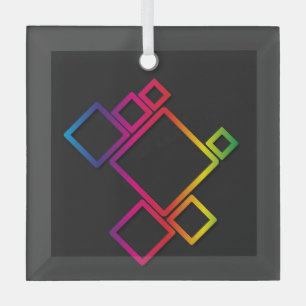 Phantastische, farbenfrohe Quadrate auf Schwarz Nr Ornament Aus Glas