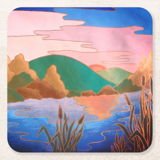 phantastische, farbenfrohe, zeitgenössische abstra rechteckiger pappuntersetzer (Vorderseite)