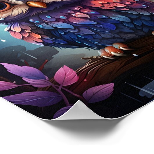 Phantastische, farbige Eule mit Niedlichem Vogel a Poster (Ecke)