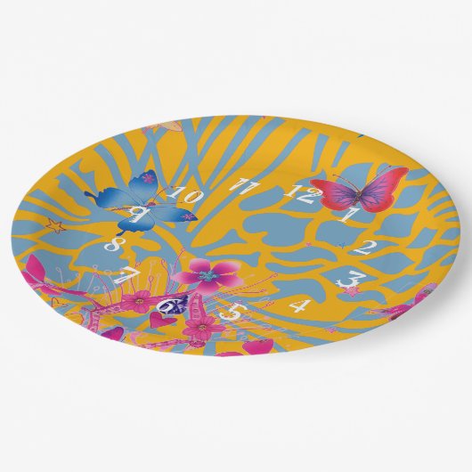 Phantastische Feminine-Schmetterlingsmuster Pappteller (Schrägansicht)