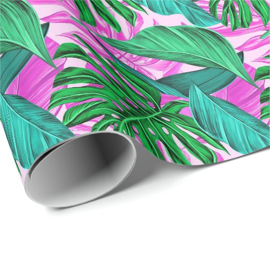 Phantastische fluoreszierende tropische Blätter Geschenkpapier (Rolleneckpunkt)