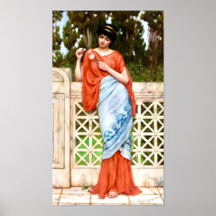 Phantastische Frau in Rot von John William Godward Poster