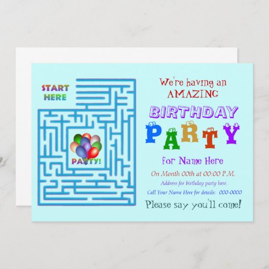 Phantastische Geburtstagspartei Einladung (Vorne/Hinten)