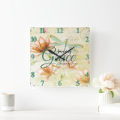 Phantastische Grace-Blume und Libelle Quadratische Wanduhr (Zuhause)