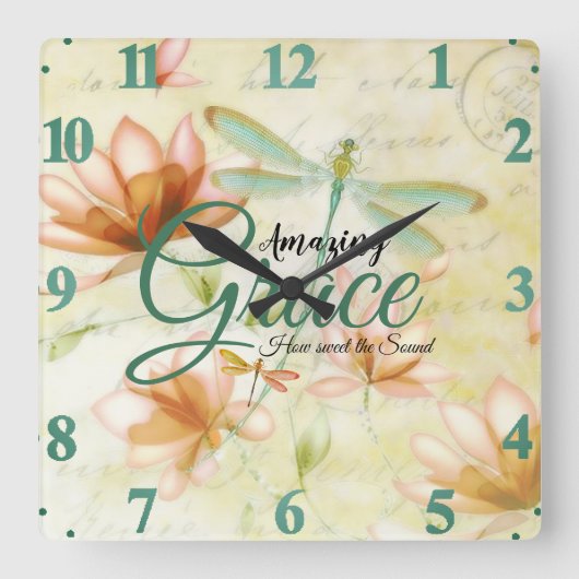 Phantastische Grace-Blume und Libelle Quadratische Wanduhr (Vorderseite)