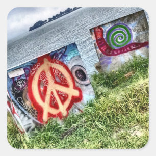 Phantastische Graffiti Art in Berkeley Kalifornien Quadratischer Aufkleber