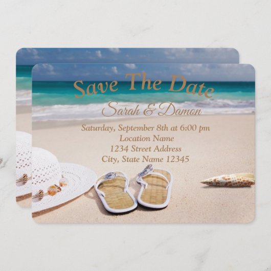 Phantastische Hochzeit am Strand, Muscheln Save th Save The Date (Vorne/Hinten)