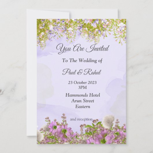 Phantastische Hochzeitseinladung, schöne violette Einladung (Vorderseite)